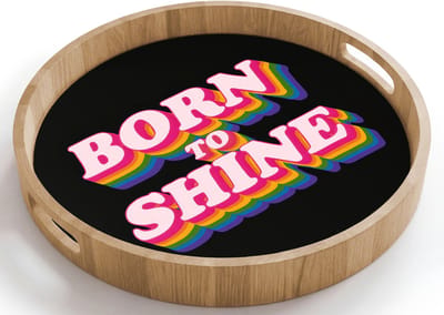 Dienblad rond 40x40 cm - Schootdienblad hout - Quote - Regenboog - Roze - Zwart - Borrelplank rechthoek - Plateau houten dienbladen