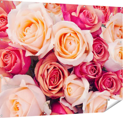 Gards Tuinposter Roze Rozen Achtergrond - Bloemen - 150x120 cm - Tuindoek - Tuindecoratie - Wanddecoratie buiten - Tuinschilderij