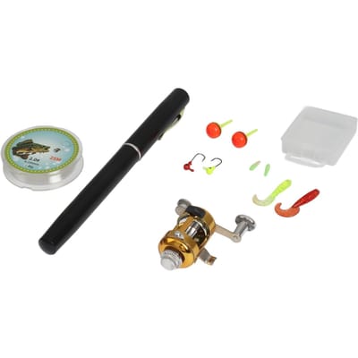 Vaste Heng Hengelmolen Combo Set Mini Telescopisch Draagbare Zak Pen Hengel Stok + Molen Aluminiumlegering Vislijn Zacht zwart