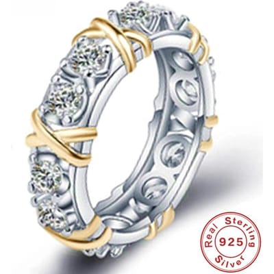 Bague de luxe en argent sterling avec zircon AAA, idéale comme cadeau de fiançailles pour femme. Deux couleurs au choix. 9 white