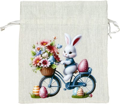 Geschenkzakje - Pasen - Paashaas - Fiets- Mandje met bloemen - eieren - 16,5 x 18cm