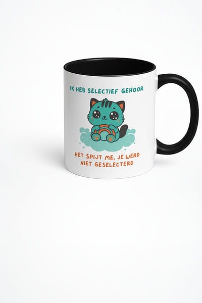 Selectief Gehoor Koffiemok - Grappige Mok met Kat