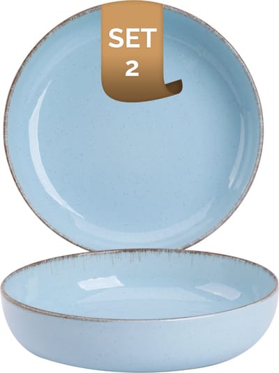 Palmer - Antigo - Bord diep - Pastabord - 2 stuks - ø 19 cm - Lichtblauw - Porselein - Bordenset