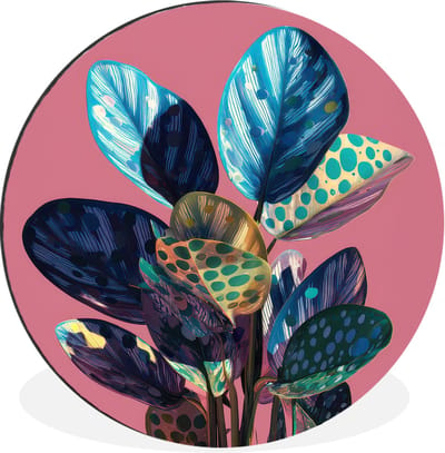 WallCircle - Wandcirkel - Muurcirkel - Plant - Bladeren - Stippen - Abstract - Aluminium - Dibond - 30x30 cm - Binnen en Buiten