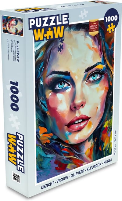 Puzzel Gezicht - Vrouw - Olieverf - Kleurrijk - Kunst - Legpuzzel - Puzzel 1000 stukjes volwassenen