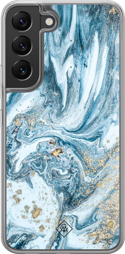 Casimoda® hoesje - Geschikt voor Samsung Galaxy S22 - Marble Sea - 2-in-1 case - Schokbestendig - Marble design - Verhoogde randen - Blauw, Transparant