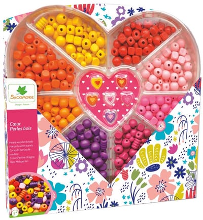 Sycomore houten kralen hart knutselset voor kinderen - kleurrijk creatief speelgoed.