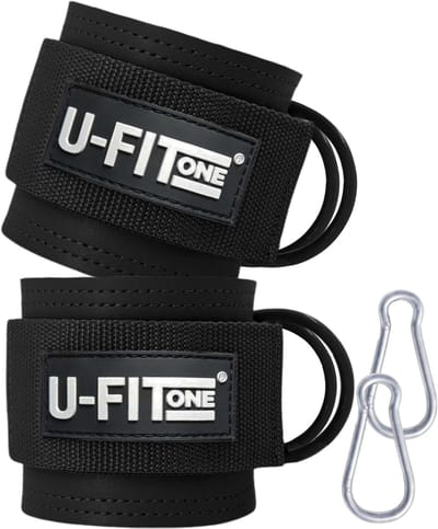 U Fit One 2 Stuks Ankle Strap Fitness met Draagtas en Karbijnhaken - Enkel Strap - Enkelband - Ankle Cuff Strap - Zwart