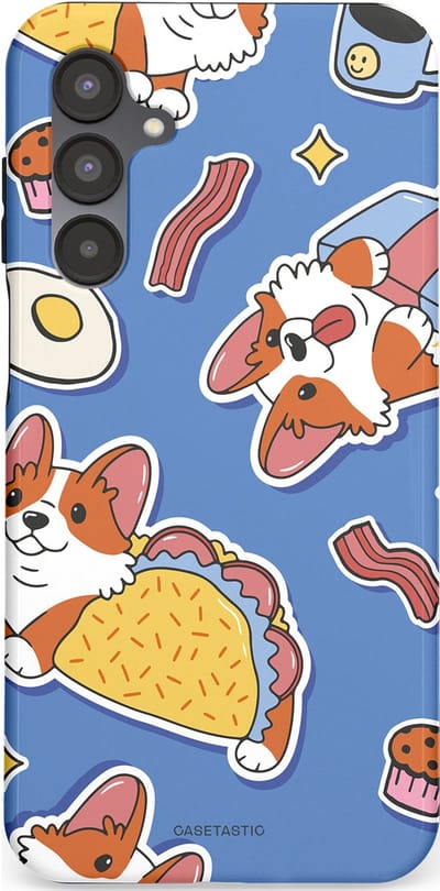 Casetastic Hoesje Geschikt voor Samsung A16 - Stijlvolle Beschermende Duo-layer Case - Corgi en Snacks
