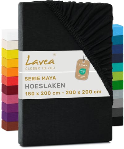 Lavea® Hoeslaken 180x200 cm – 100% Katoen, Zacht en Ademend – Geschikt voor Matrassen tot 20 cm – Jersey met Elastiek Rondom – Zwart