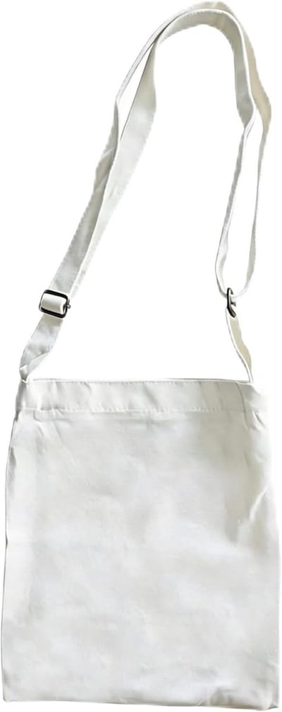 Grote wasbare ecologische canvas tas met ritssluiting en lang handvat voor dagelijks gebruik en boodschappen (wit)