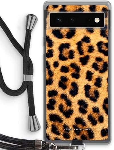 Case Company® - Hoesje met koord geschikt voor Google Pixel 6 hoesje met Koord - Luipaard - Telefoonhoesje met Zwart Koord - Bescherming aan alle Kanten en Over de Schermrand