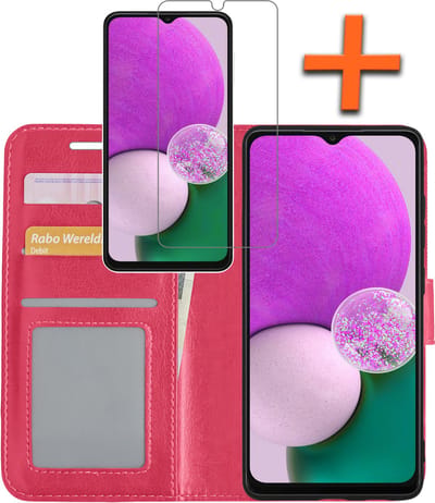 Hoes - Met Screenprotector - Geschikt voor Samsung Galaxy A13 4G - Luxe Pasjeshouder - Bookcase Portemonee - Flip Case - Kunstleer Book Case - Flipcase - Book Cover - Walletcase - PortemonneeHoes - Donkerroze