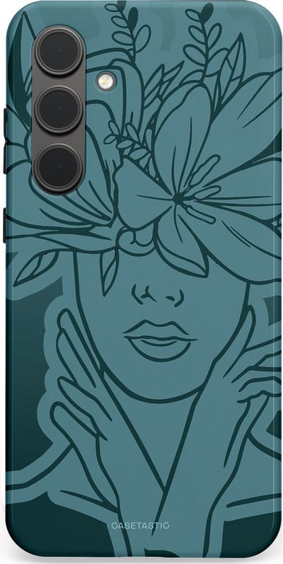 Casetastic hoesje geschikt voor Samsung Galaxy S24 Plus - Dubbellaagse bescherming - Flora Femme - Fashion Case - Petrol Donkergrijs Grijs