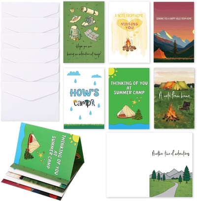 Dailygoods- Kampwenskaarten 6 Stuks - Kleurrijk - Papier - Enveloppen - Campnotities - 24x18 cm Ontvouwen - 18x12 cm Gevouwen - Groetkaarten