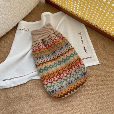 Pull Rayures Rétro pour Animaux Automne/Hiver Nouveaux Vêtements pour Animaux Chat et Chien Col Haut Pull de Noël Vêtements pour Chiens pour Petits Chiens XS brown