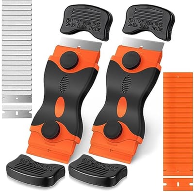 Set van 2 Kookplaatschrapers met dubbele kop en 40 reservemesjes - Keukenreinigingstools