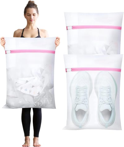 Grote waszak - Wasnet - Waszak - wasnetten - Grote waszak - Waszak met rits - Voorkomt dat kleding vervormt en kreukt - 3 stuks - Geschikt voor truien, overhemden, ondergoed, sokken, schoenen - 50*60cm