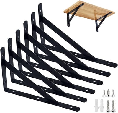 Famanu – Set van 6 zware wandplankhouders, 90 graden hoekplankhouders, massief staal, 200 x 120 mm