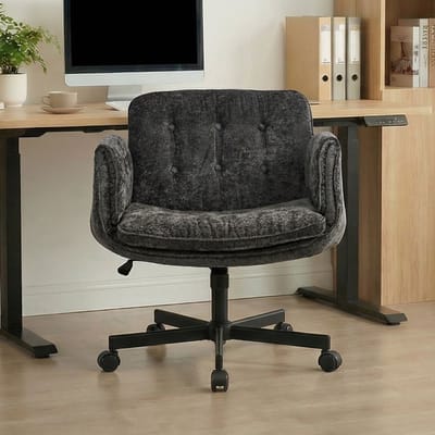 Bureaustoel - Comfortabele Draaistoel met Brede Zitting - Anti-vermoeidheid - Chenille materiaal -Voor Thuiskantoor en Make-up - zwart