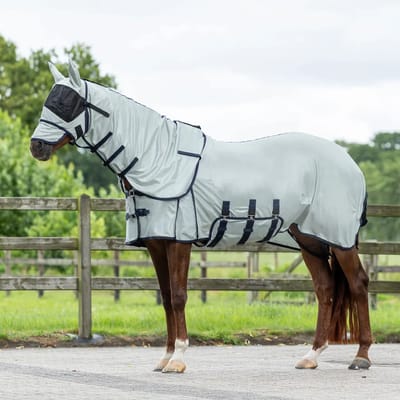 QHP Vliegendeken met hals en masker - maat 125 - grey / navy