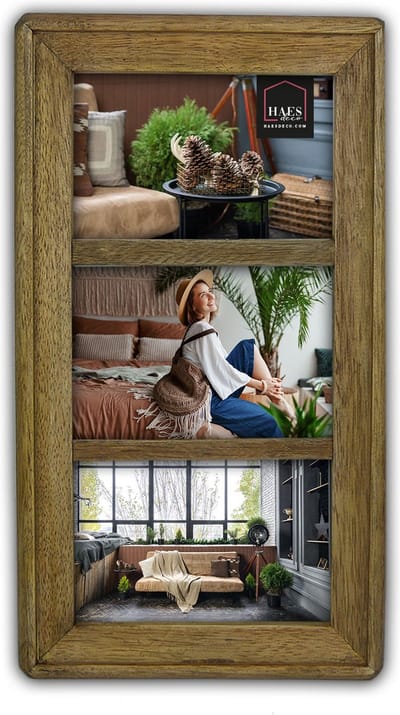 HAES DECO - Houten Multi Fotolijst Malaga in rustiek bruin voor 3 foto's 10x15 cm (formaat 35,5 x 20 cm) - MP11415-2