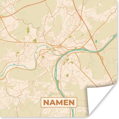 Poster Stadskaart - Namen - Plattegrond - Retro - Kaart - 100x100 cm XXL