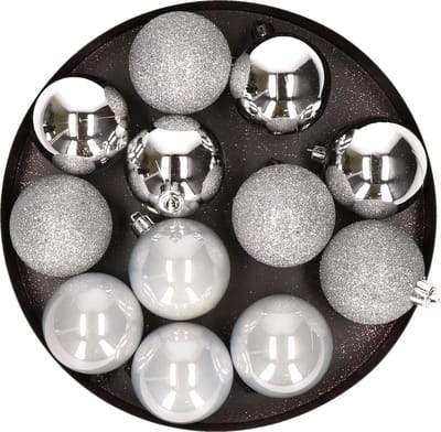 12x Zilveren kunststof kerstballen 6 cm - Mat/glans - Onbreekbare plastic kerstballen - Kerstboomversiering zilver