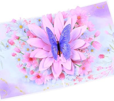 3D Pop-up Wenskaart Vlinder en Bloemen - Verjaardag, Moederdag en Jubileum - Inclusief Envelop