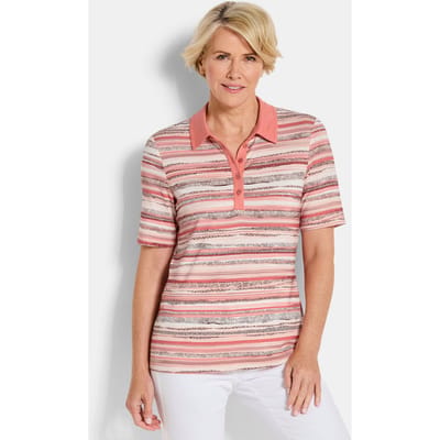Gestreept poloshirt van viscose-jersey - oudrosé / gedess. - Gr. 24 van Goldner Fashion