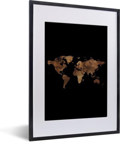 Poster in lijst - Fotolijst 30x40 cm - Posters - Wereldkaart - Goud - Zwart - Posterlijst zwart - Decoratie - Wanddecoratie woonkamer - Muurdecoratie slaapkamer