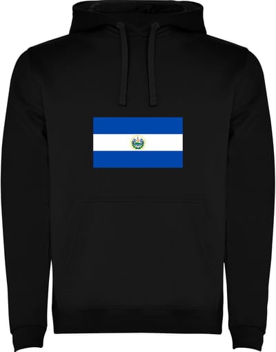 Zwarte Hoodie met Wereldse vlag land El Salvador Full Color Maat M
