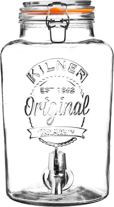 Glazen drankendispenser met tapkraan, rond, 8 liter