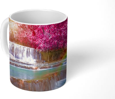 Mok - Koffiemok - Waterval - Regenboog - Bomen - Roze - Natuur - Mokken - 350 ML - Beker - Koffiemokken - Theemok