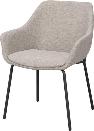 Rowico Home Haley Eetkamerstoel Lichtgrijs - Met Armleuning - Stof - Zwart Metalen Poten