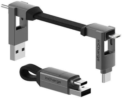 Rolling Square inCharge 6 - 6-in-1 Korte Oplaadkabel 9 cm - USB-C, Lightning & Micro-USB - Universele Oplaadkabel voor iPhone, iPad, Android & Laptop - Donkergrijs