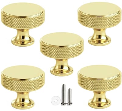 5 X MSQDESIGN Kastknop Goud - Kastknoppen Goud - 5 stuks - Deurknopjes Goud voor kast- Deurknopjes Goud -kast knop Goud - Meubelknop Goud - Meubelknoppen Goud - Deurknopjes Goud - Deurknoppen Goud - Ladeknoppen voor - incl schroeven