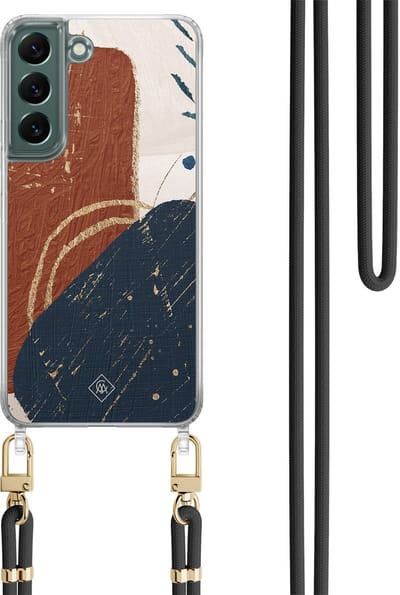 Casimoda® hoesje met zwart koord - Geschikt voor Samsung S22 Plus - Abstract Terracotta - Afneembaar koord - TPU/polycarbonaat - Multi