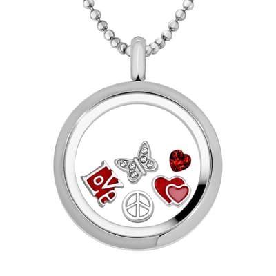 Quiges Memory Medaillon RVS 30mm met Ketting 90cm en 5 Floating Charms - CLS004