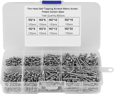 Dailygoods- Plaatschroeven 800 stuks - Vernikkeld Koolstofstaal - M2 Pan Head - Zelfsnijdend - Houtbewerkingsaccessoires - Doos 13 x 6,5 x 2,5 cm - Schroeven