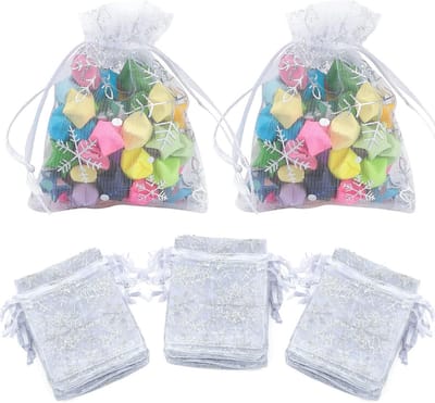 Witte Organza Gift Bags voor Kerstmis - 100 Stuks, 2.7" x 3.5" Trektouwtjes voor Cadeaus, Trouwen en Sieraden