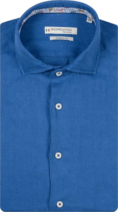 Giordano – Row – Heren Overhemd - Cutaway kraag – Linnen Overhemd - Alure blauw – 617810-63