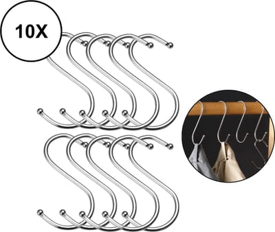 PD® - Ophanghaken - 10 stuks - S haken - s haak - 18KG belastbaar - 10cm - Metaal