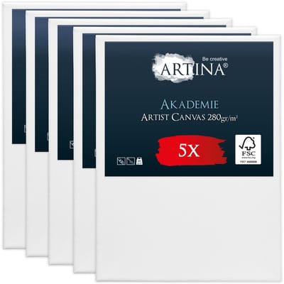 Artina Akademie – Set van 5 Schilderdoeken Canvas 30x40 cm – Spieraam van FSC® Hout – Wit Canvas 100% Katoen – 280 g/m