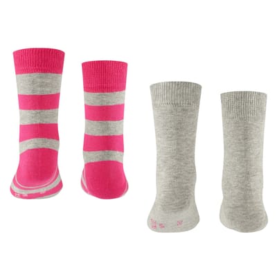FALKE Happy Stripe 2-Pack gedessineerd katoen multipack sokken kinderen grijs - maat 23-26