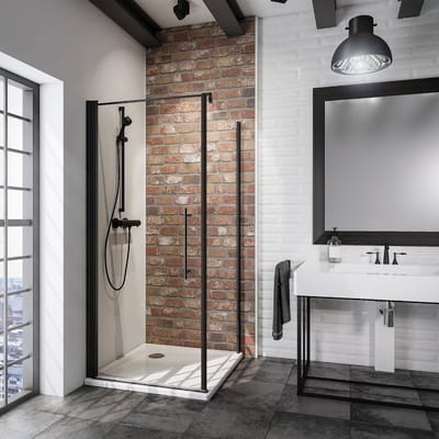 Schulte douchecabine - draaideur met zijwand - 80x80x192 - mat zwart - helder veiligheidsglas - antikalk