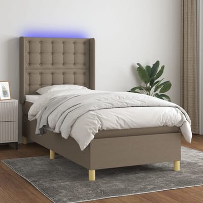 vidaXL - Boxspring - met - matras - en - LED - stof - taupe - 80x200 - cm