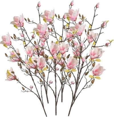 Kunstbloem - 6x - Magnolia - op tak - 105 cm - roze - sierbloemen - decoratie