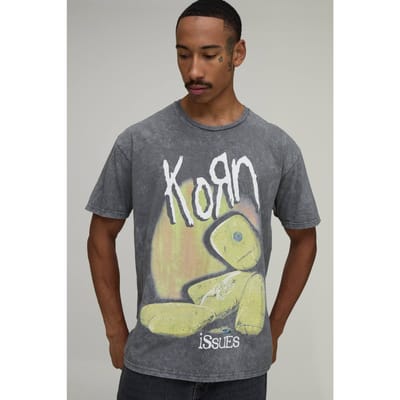 Oversized Gewassen Korn Licentie Print T-shirt | Washed Charcoal | Size XS