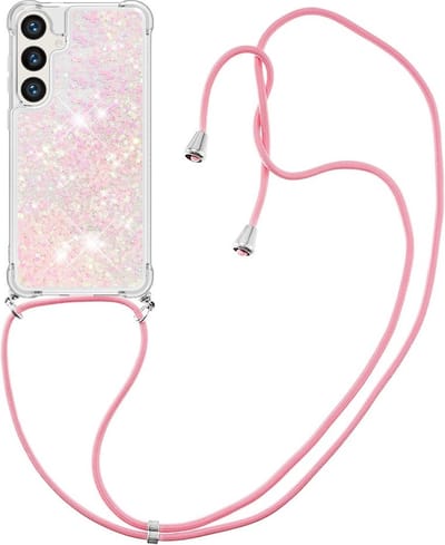 Coverup Hoesje - Geschikt voor Samsung Galaxy S24 Hoesje - Coverup Liquid Glitter Back Cover met Koord - Roze